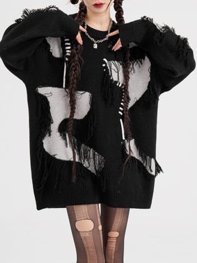 Majesda® - Patchwork Tassel Sweater outfit ideas streetwear fashion