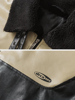 Majesda® - Patchwork Zipper Leather Winter Coat outfit ideas, streetwear fashion - majesda.com