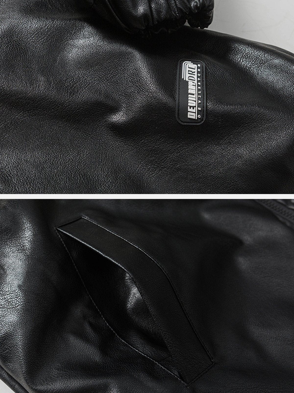Majesda® - Patchwork Zipper Leather Winter Coat outfit ideas, streetwear fashion - majesda.com