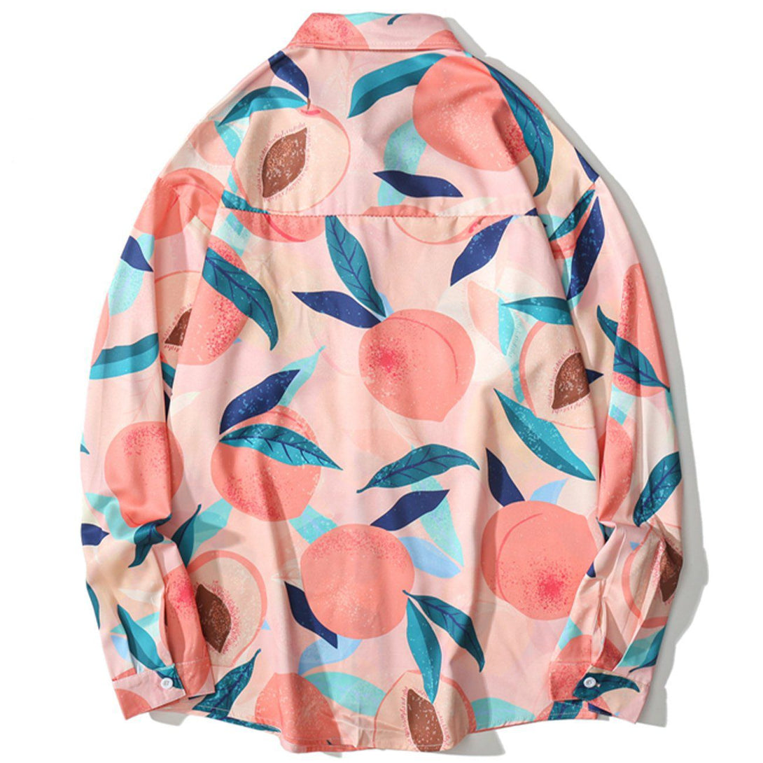 Majesda® - Peach Pattern Long-sleeved Shirt outfit ideas streetwear fashion