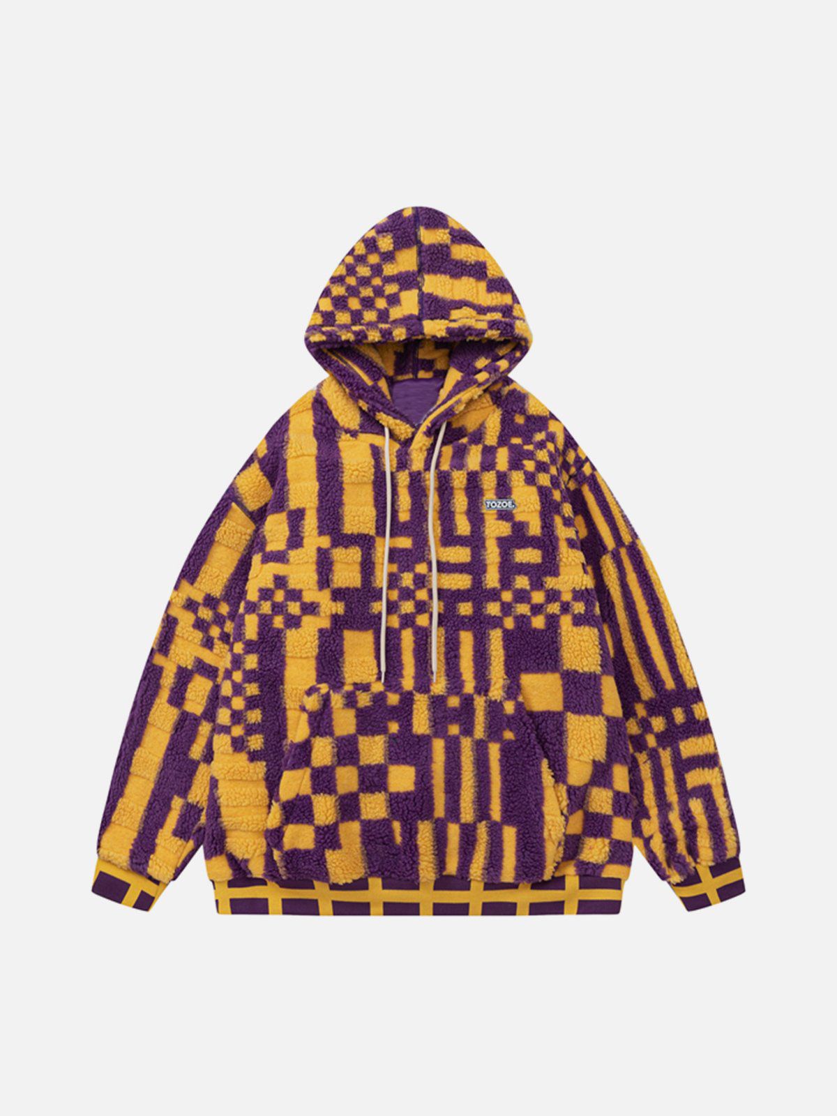 Majesda® - Pixel Stripe Hooded Sherpa Coat outfit ideas, streetwear fashion - majesda.com