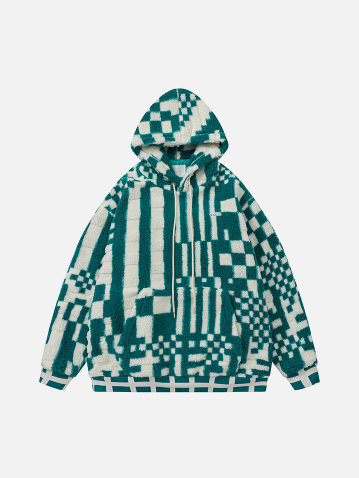 Majesda® - Pixel Stripe Hooded Sherpa Coat outfit ideas, streetwear fashion - majesda.com