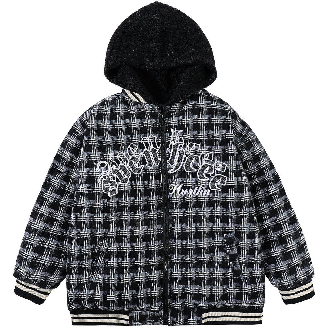 Majesda® - Plaid Patchwork Embroidery Hooded Winter Coat outfit ideas streetwear fashion