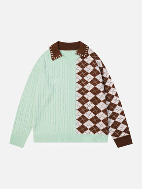 Majesda® - PLAID Polo Collar Sweater outfit ideas streetwear fashion