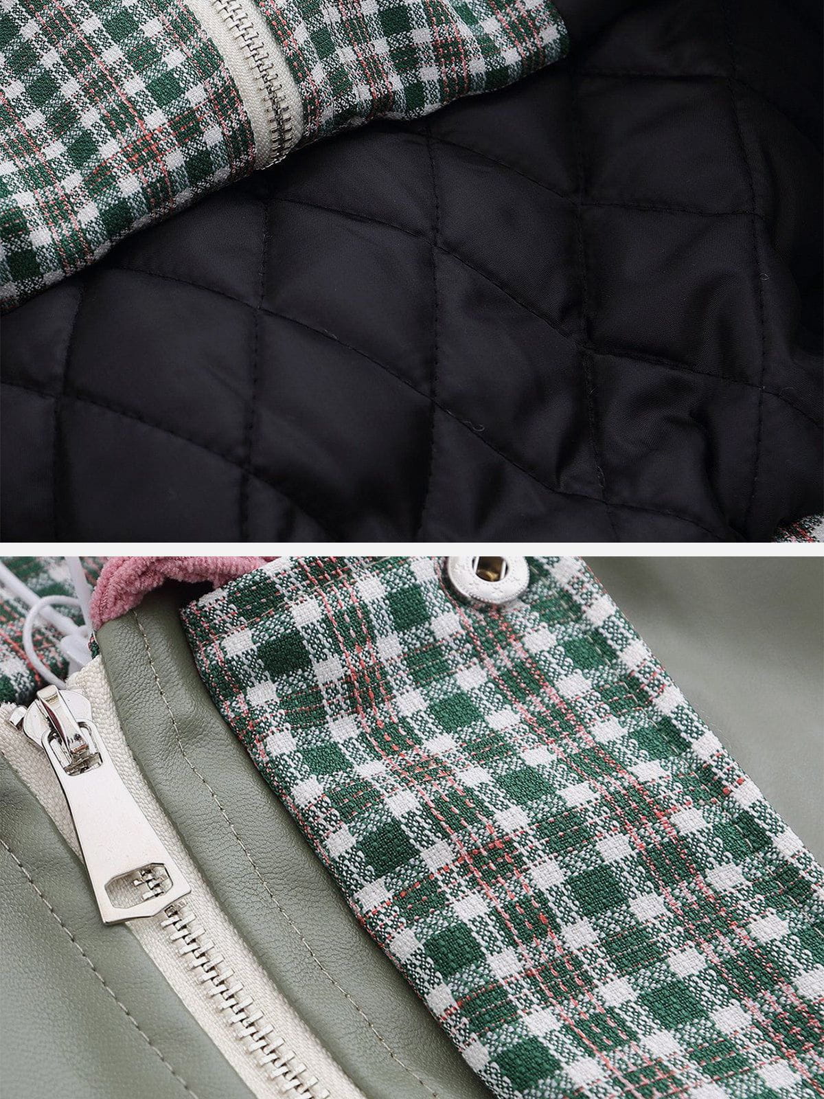 Majesda® - Plaid Polo Stitching Winter Coat outfit ideas, streetwear fashion - majesda.com