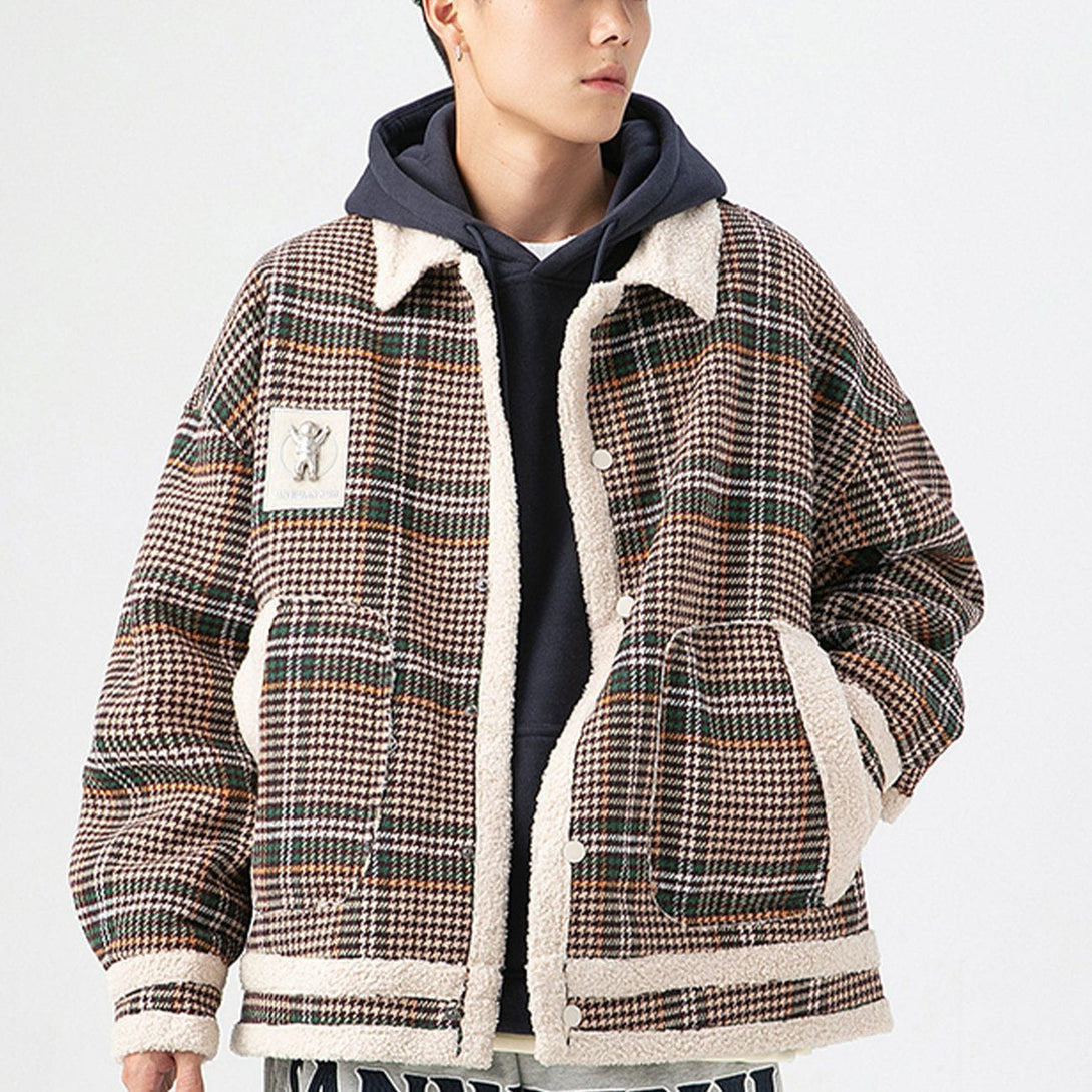 Majesda® - Plaid Sherpa Winter Coat outfit ideas streetwear fashion