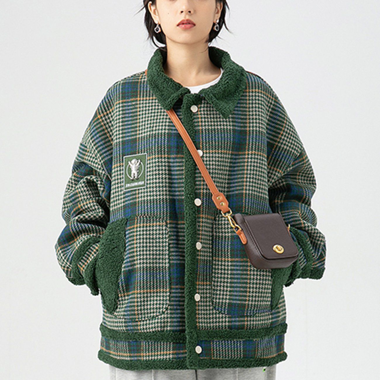Majesda® - Plaid Sherpa Winter Coat outfit ideas streetwear fashion