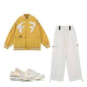 Majesda® - Pockets with Flap Towel Embroidery Jacket outfit ideas, streetwear fashion - majesda.com