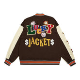 Majesda® - Poker Lucky Varsity Jacket outfit ideas, streetwear fashion - majesda.com