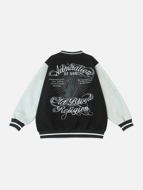 Majesda® - Prayer Embroidery Varsity Jackets outfit ideas, streetwear fashion - majesda.com