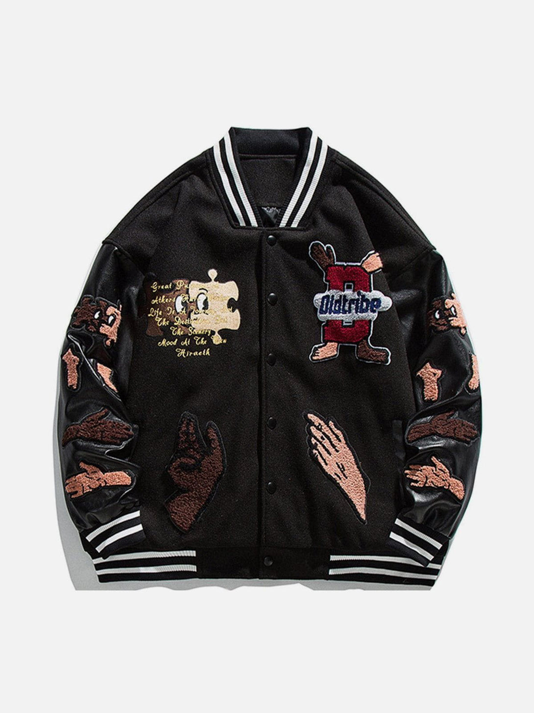 Majesda® - Puzzle Embroidery Varsity Jacket outfit ideas, streetwear fashion - majesda.com