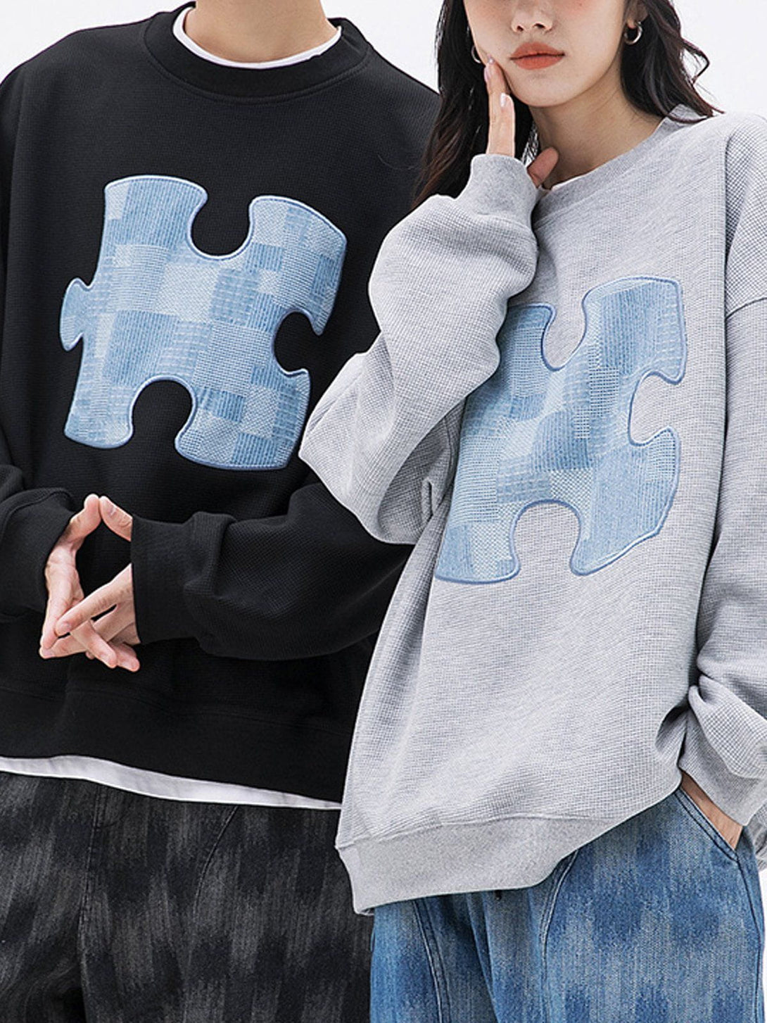 Majesda® - Puzzle Patch Sweatshirt outfit ideas streetwear fashion