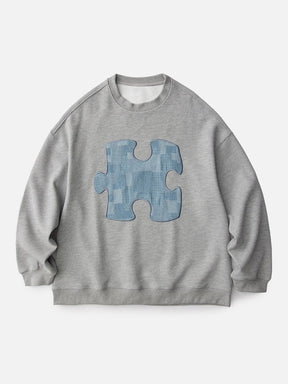 Majesda® - Puzzle Patch Sweatshirt outfit ideas streetwear fashion