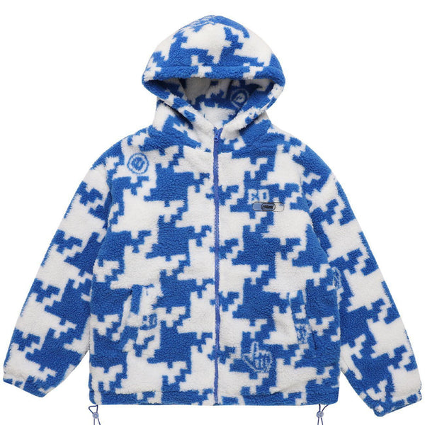 Majesda® - Puzzle Print Sherpa Winter Coat outfit ideas streetwear fashion