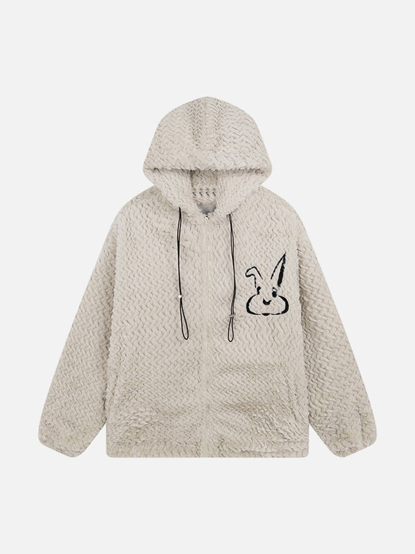 Majesda® - Rabbit Embroidery Sherpa Coat outfit ideas streetwear fashion
