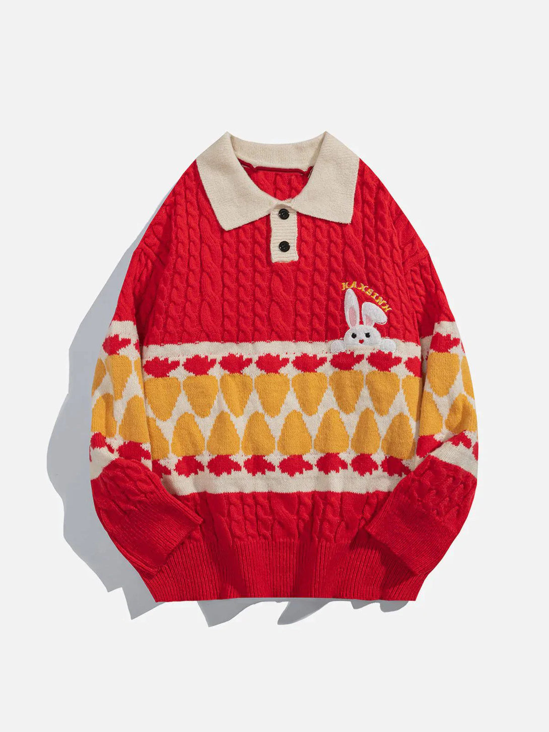 Majesda® - Radish Rabbit Jacquard Sweater outfit ideas streetwear fashion
