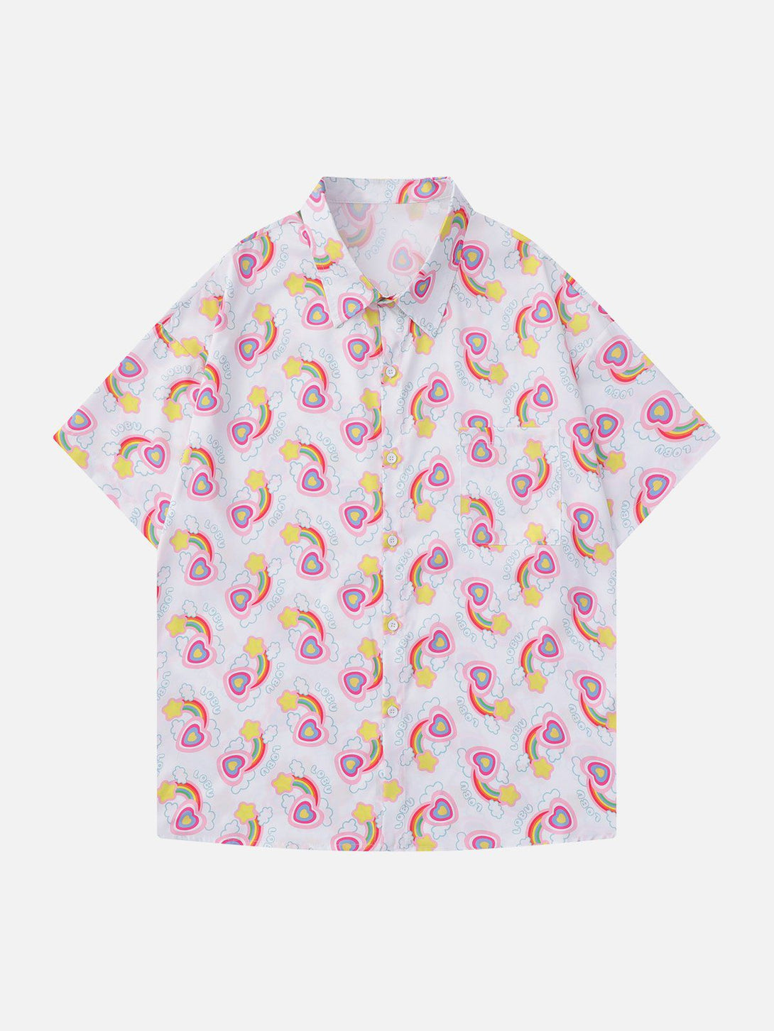Majesda® - Rainbow Love Print Short Sleeve Shirts outfit ideas streetwear fashion