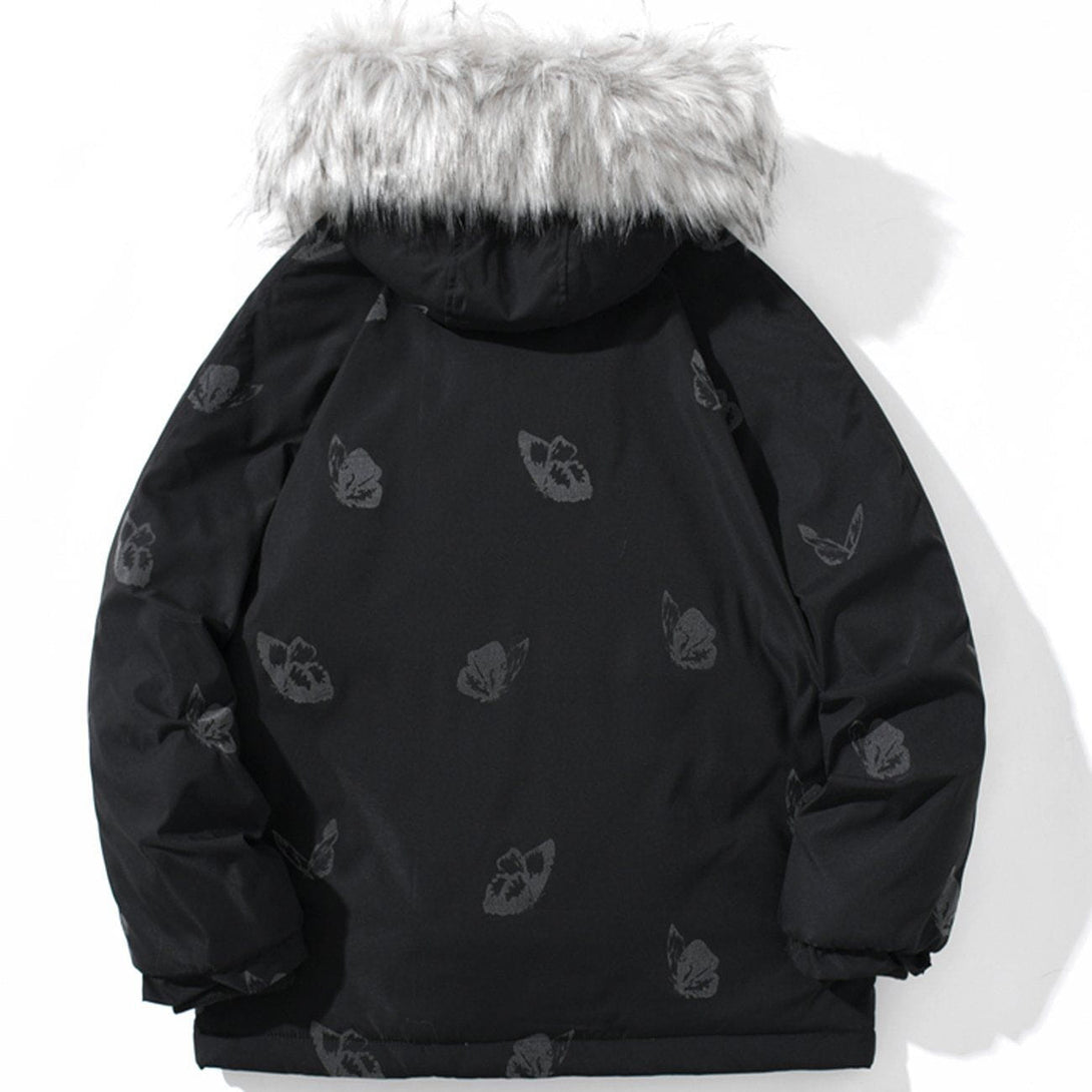 Majesda® - Reflective Butterfly Fur Collar Hooded Winter Coat outfit ideas streetwear fashion