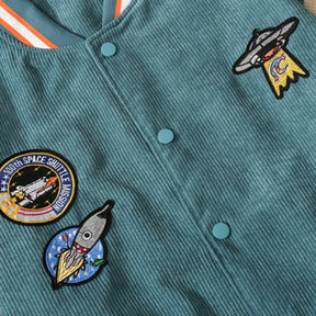 Majesda® - Rocket Spaceship Labeled Embroidery Corduroy Jacket outfit ideas, streetwear fashion - majesda.com