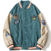 Majesda® - Rocket Spaceship Labeled Embroidery Corduroy Jacket outfit ideas, streetwear fashion - majesda.com