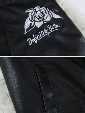 Majesda® - Rose Embroidered PU Jacket outfit ideas, streetwear fashion - majesda.com
