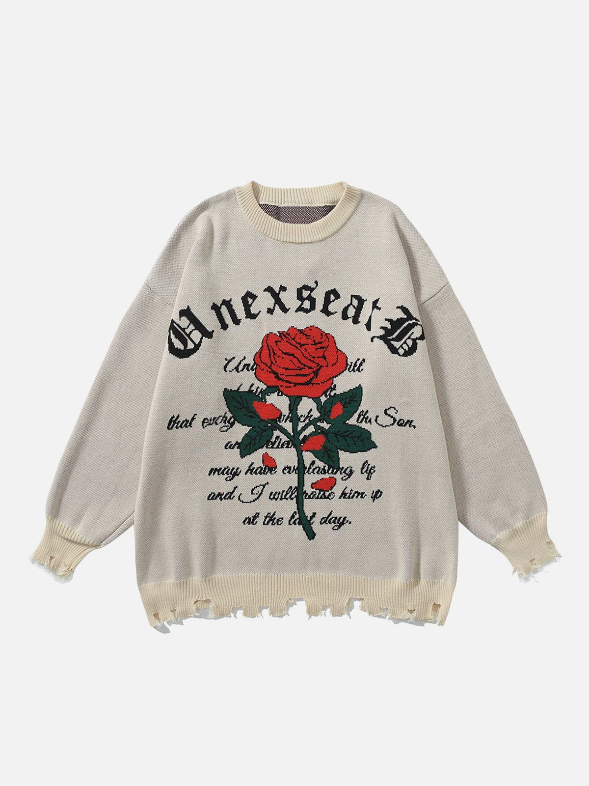 Majesda® - Rose Embroidered Raw Edge Sweater outfit ideas streetwear fashion
