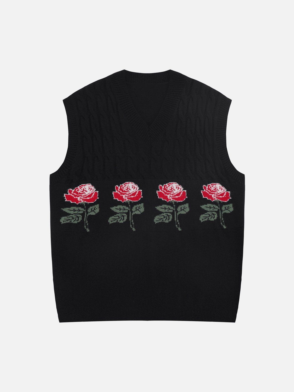 Majesda® - Rose Pattern Sweater Vest outfit ideas streetwear fashion