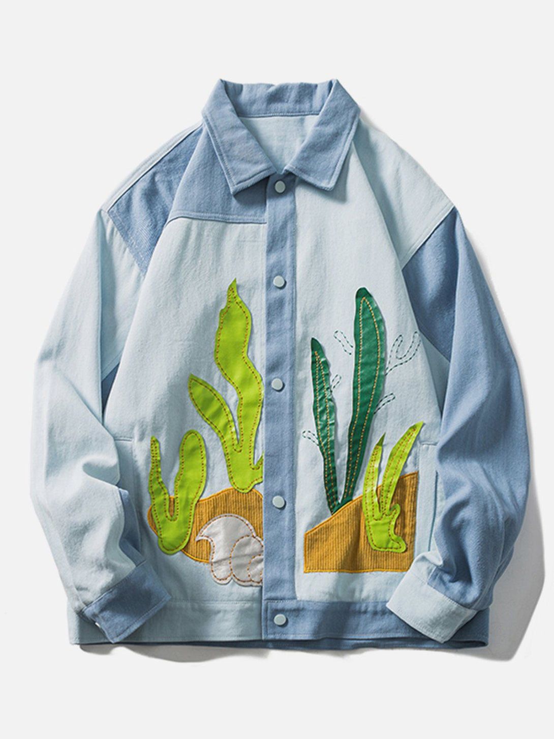 Majesda® - Seagrass Patch Retro Patchwork Jacket outfit ideas, streetwear fashion - majesda.com