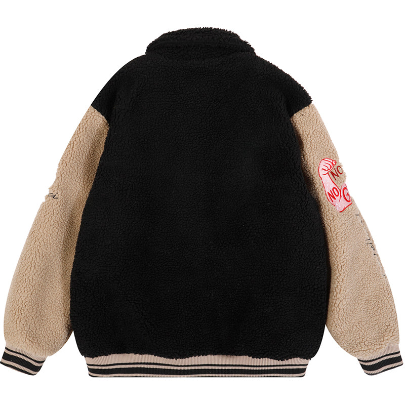 Majesda® - Sherpa Winter Coat Jacket Embroidered Letter outfit ideas, streetwear fashion - majesda.com