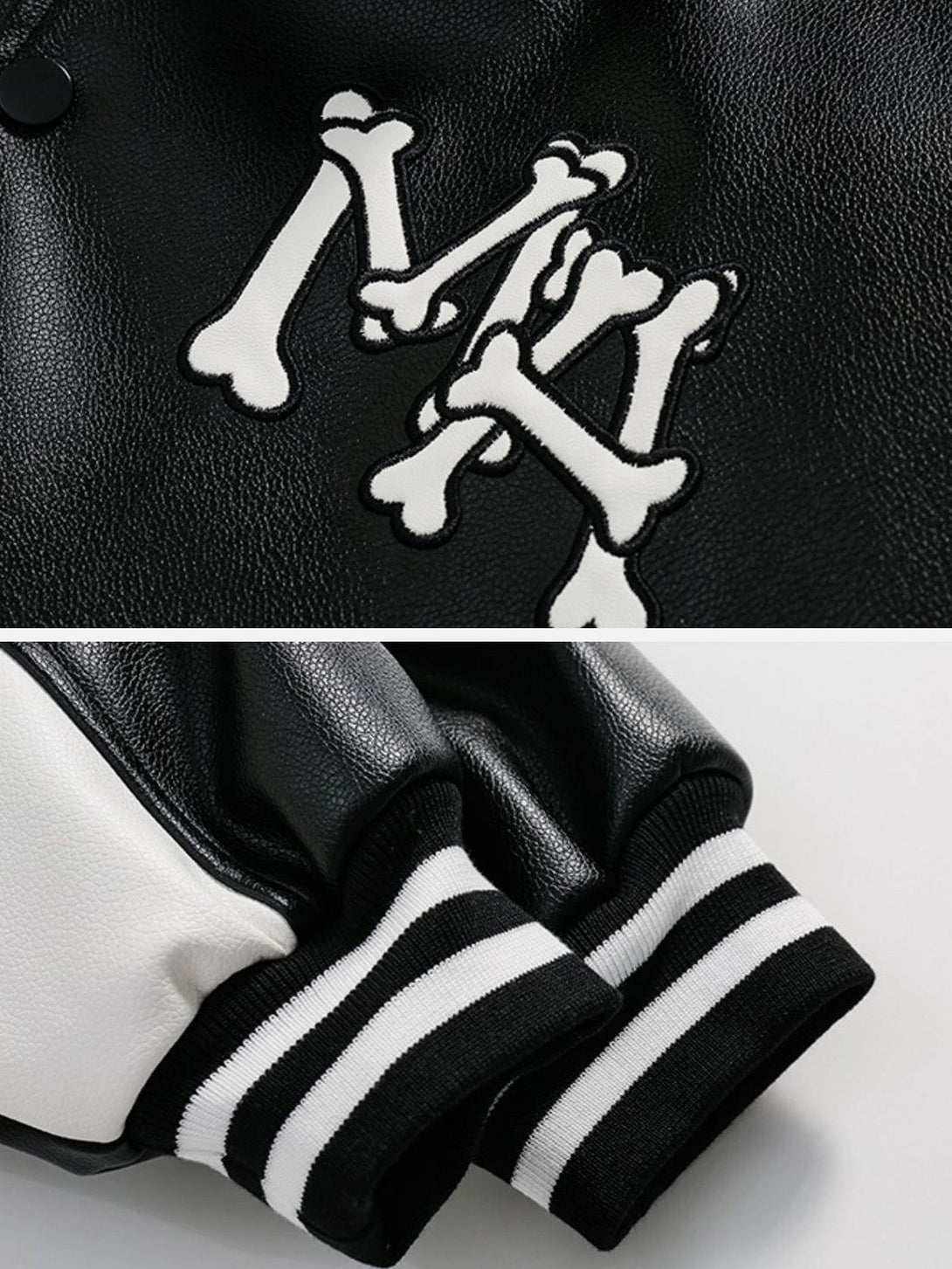 Majesda® - Skeleton Letters PU Jacket outfit ideas, streetwear fashion - majesda.com