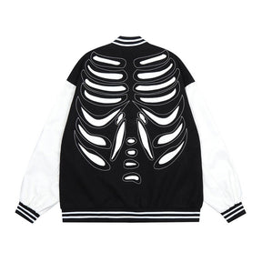 Majesda® - Skeleton Varsity Jacket outfit ideas, streetwear fashion - majesda.com