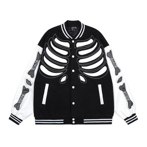 Majesda® - Skeleton Varsity Jacket outfit ideas, streetwear fashion - majesda.com
