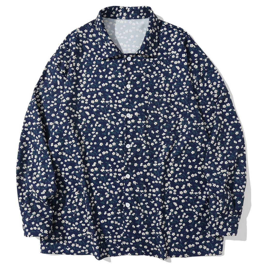 Majesda® - Small Floral Print Long-sleeved Shirt outfit ideas streetwear fashion