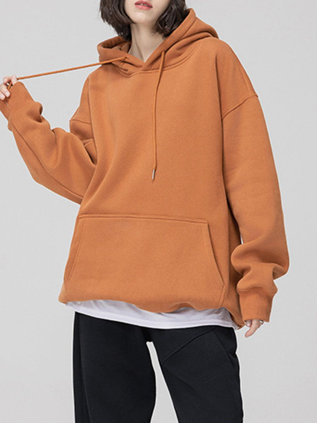 Majesda® - Solid Color Drawstring Hoodie outfit ideas streetwear fashion