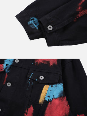 Majesda® - Splattered Ink Graffiti Casual Denim Jacket outfit ideas, streetwear fashion - majesda.com