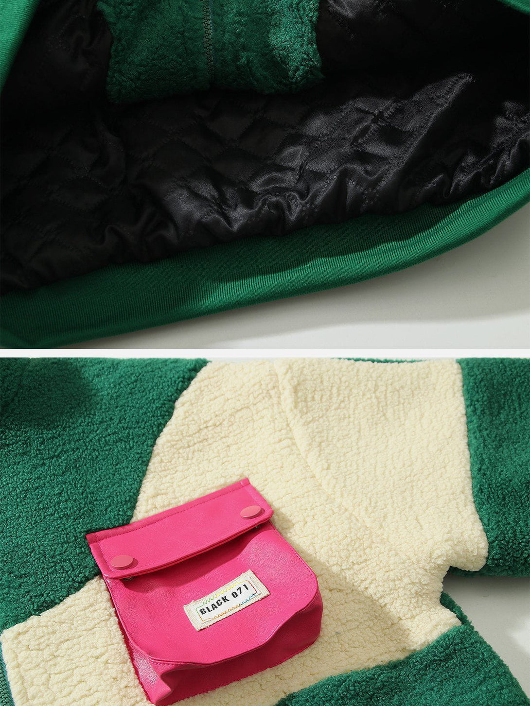 Majesda® - Splicing Contrast Pocket Sherpa Coat outfit ideas, streetwear fashion - majesda.com