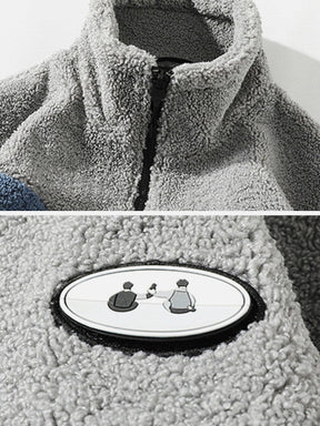 Majesda® - Splicing Contrast Sherpa Coat outfit ideas streetwear fashion