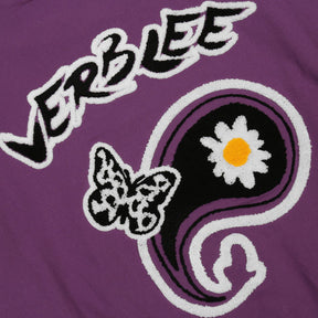 Majesda® - Spotted Butterfly Daisy Embroidery Varsity Jacket outfit ideas, streetwear fashion - majesda.com