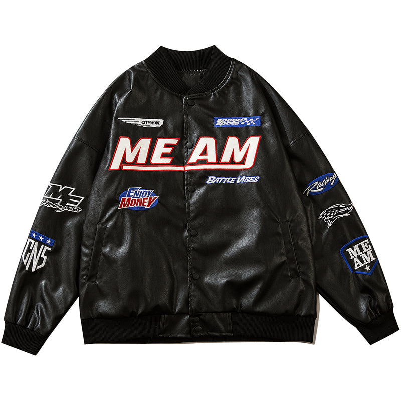 Majesda® - Spring Racing Leather Jacket ME AM outfit ideas, streetwear fashion - majesda.com