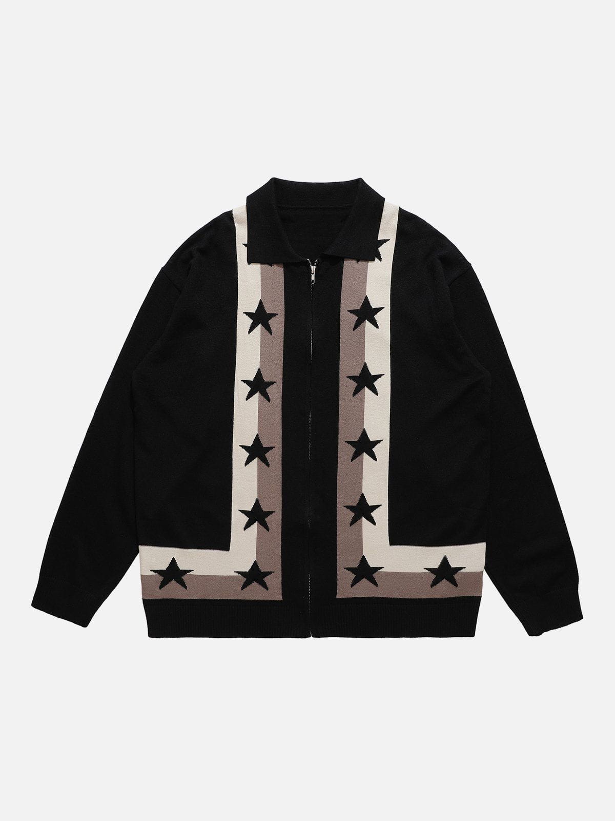 Majesda® - Star Colorblock Embroidery Cardigan outfit ideas streetwear fashion