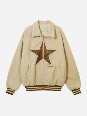 Majesda® - Star Patch Sherpa Jacket outfit ideas, streetwear fashion - majesda.com