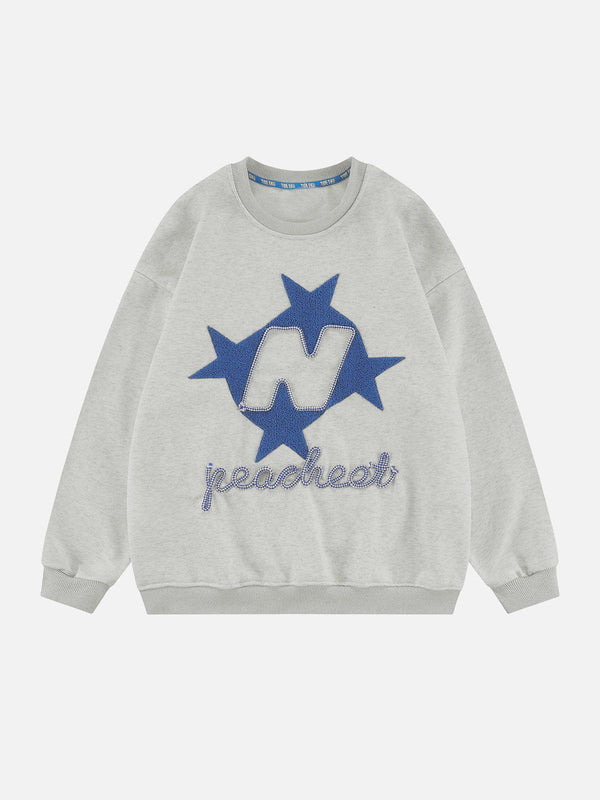 Majesda® - Star Terry Embroidered Sweatshirt outfit ideas streetwear fashion