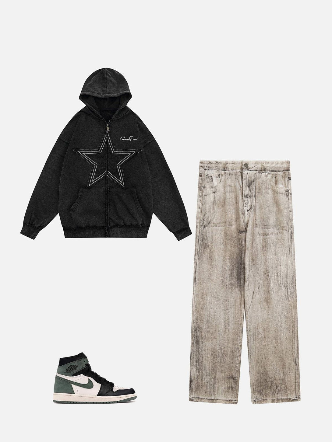 Majesda® - Star Washed Zip-up Hoodie outfit ideas streetwear fashion