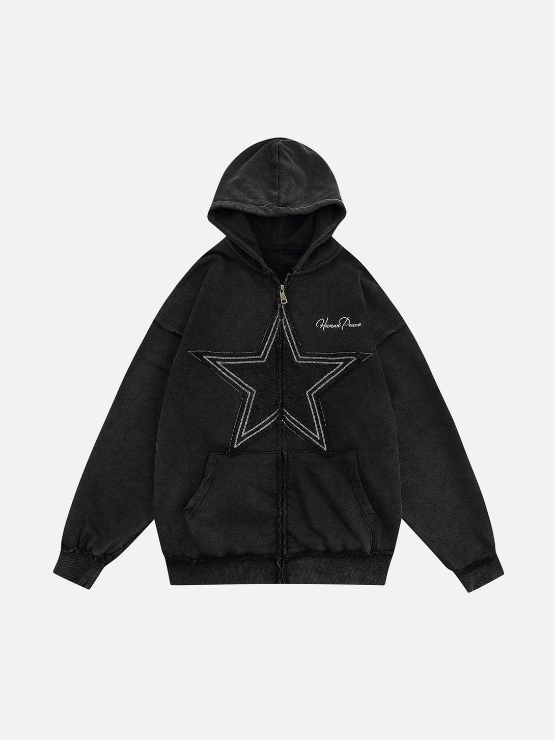 Majesda® - Star Washed Zip-up Hoodie outfit ideas streetwear fashion