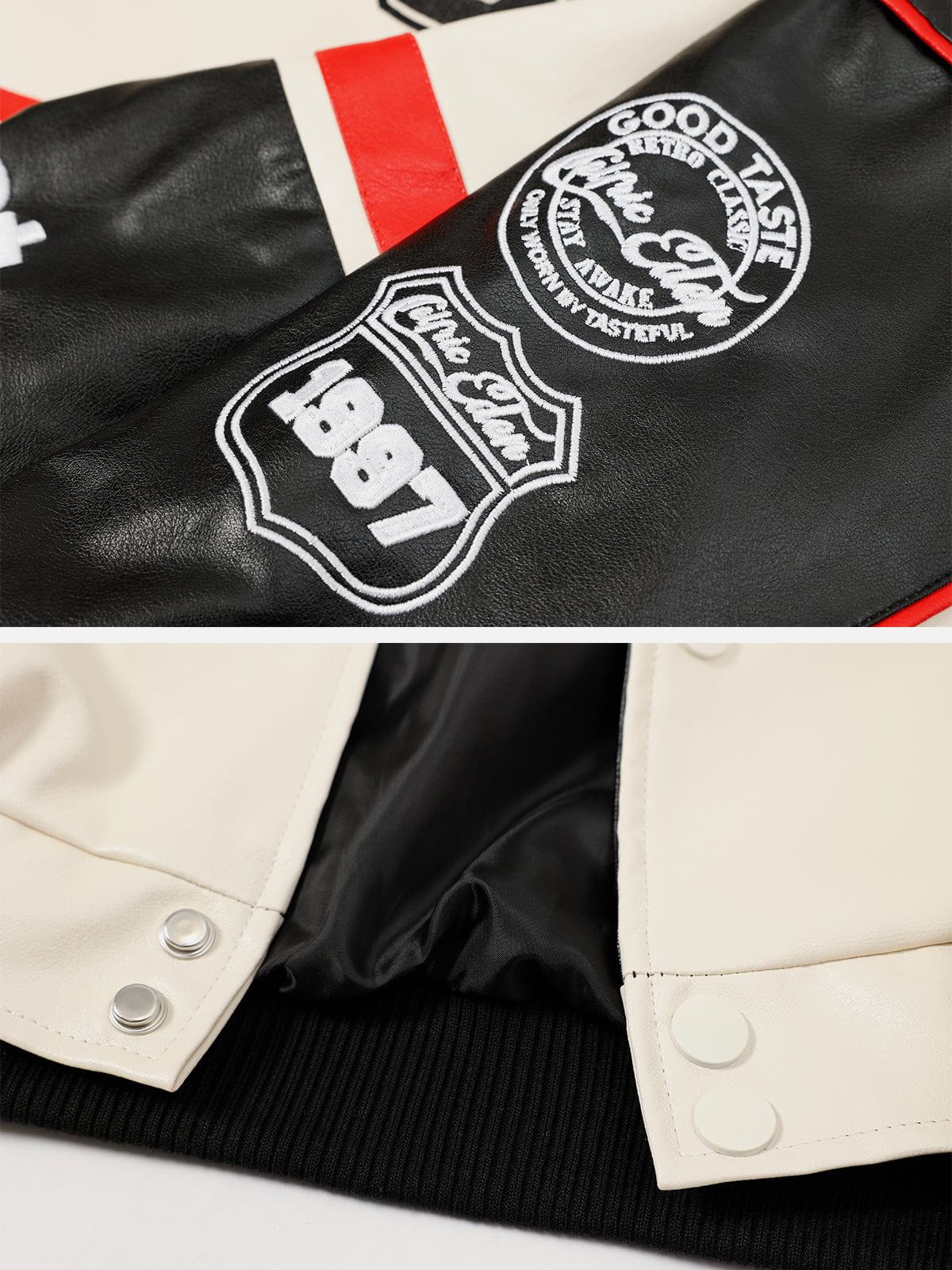 Majesda® - Stitching Color Motorcycle Jacket outfit ideas, streetwear fashion - majesda.com