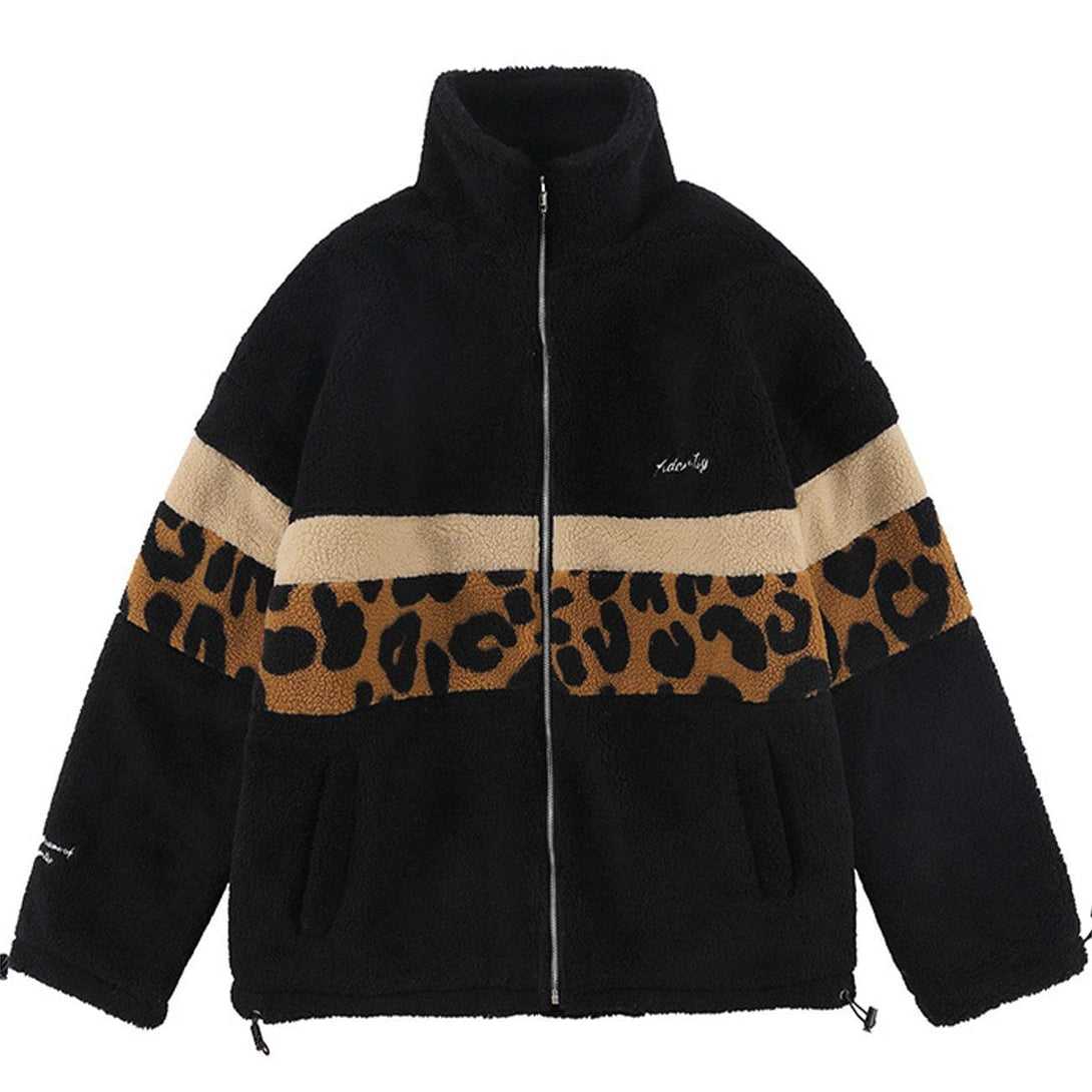 Majesda® - Stitching Leopard Sherpa Winter Coat outfit ideas streetwear fashion