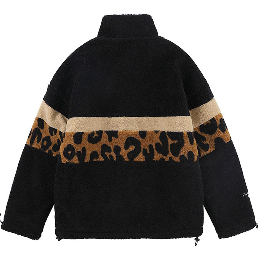 Majesda® - Stitching Leopard Sherpa Winter Coat outfit ideas streetwear fashion