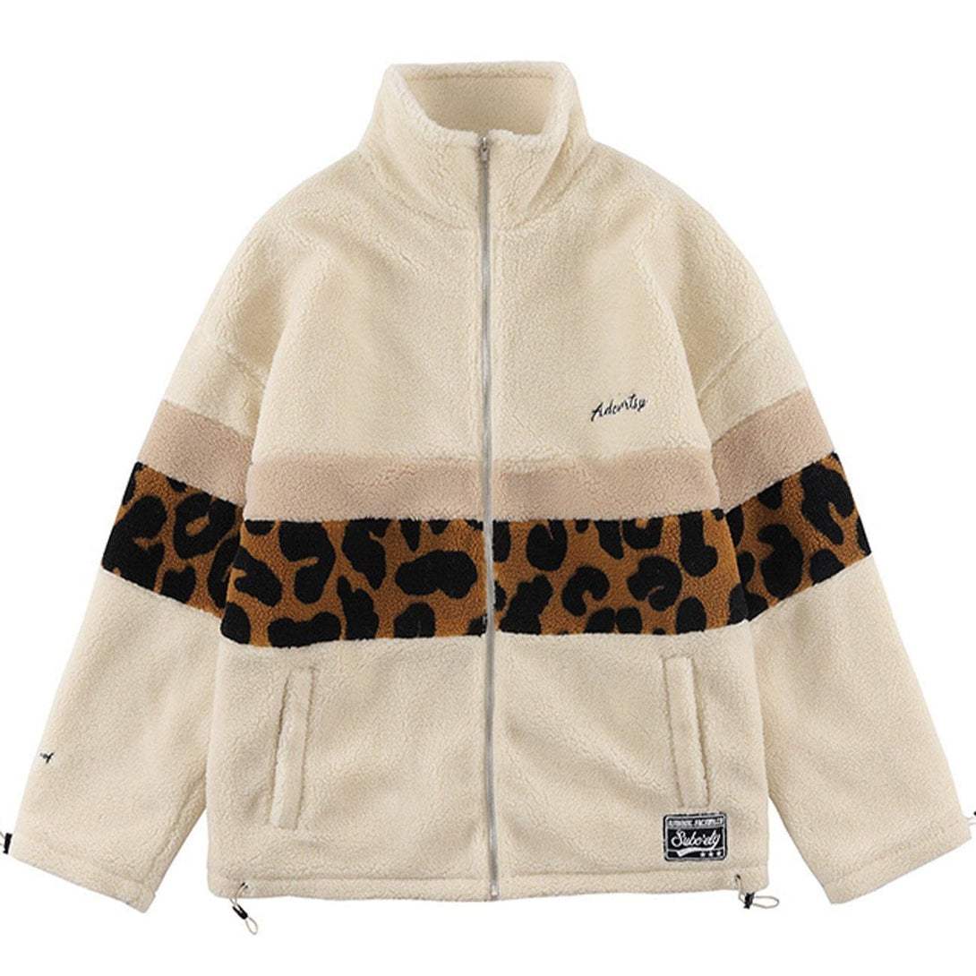 Majesda® - Stitching Leopard Sherpa Winter Coat outfit ideas streetwear fashion