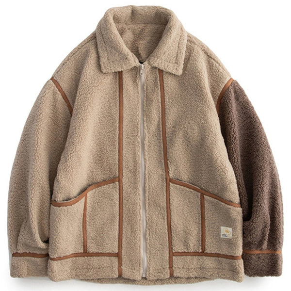 Majesda® - Stitching Stripes Sherpa Winter Coat outfit ideas streetwear fashion