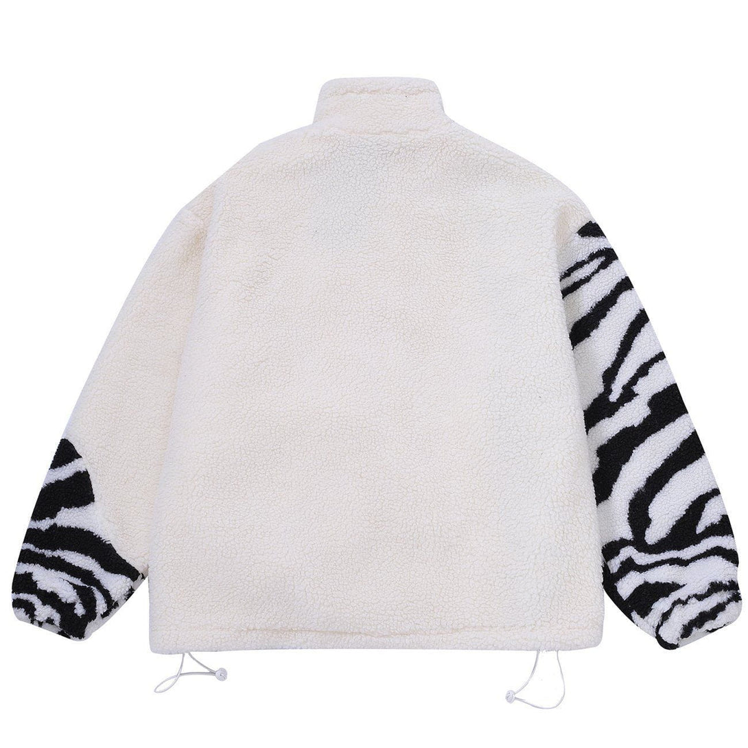 Majesda® - Stitching Zebra Pattern Sherpa Winter Coat outfit ideas streetwear fashion